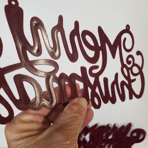 NEW Lot of 12 Red Burgundy Flocked Cursive Merry Christmas 9" Craft Sign Decor - Picture 7 of 8
